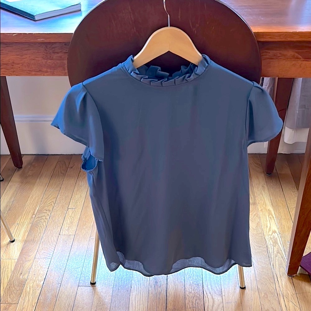 Slate Blue Ruffle Sleeve Work Top new - Picture 1 of 8